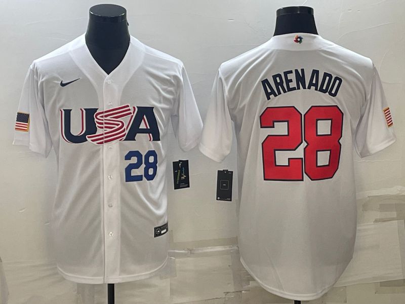 Men 2023 World Cub USA 28 Arenado White Nike MLB Jersey
